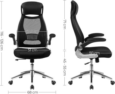 SONGMICS Office Chair High Back, Desk Chair, Mesh Office Chair, Swivel Desk Chair, Flip up Armrests, Black