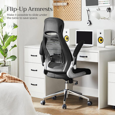 SONGMICS Office Chair High Back, Desk Chair, Mesh Office Chair, Swivel Desk Chair, Flip up Armrests, Black