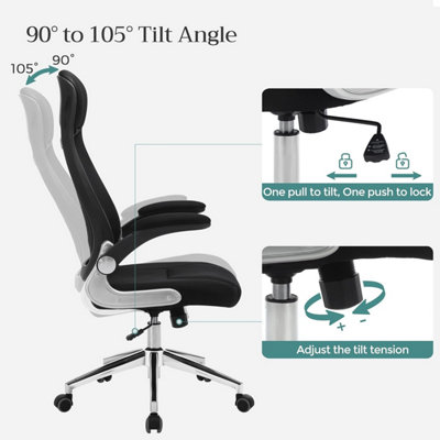 SONGMICS Office Chair High Back, Desk Chair, Mesh Office Chair, Swivel Desk Chair, Flip up Armrests, Black