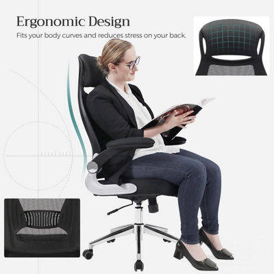 SONGMICS Office Chair High Back, Desk Chair, Mesh Office Chair, Swivel Desk Chair, Flip up Armrests, Black
