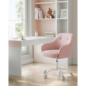 SONGMICS Office Swivel Chair, Ergonomic Desk Seat, Makeup Vanity, Adjustable Height, Armrest Comfort, Home Office, Jelly Pink