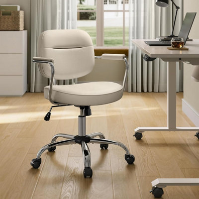 SONGMICS Office Swivel Chair, Ergonomic, Synthetic Leather, Adjustable Height and Tilt Functionality, Cappuccino Beige