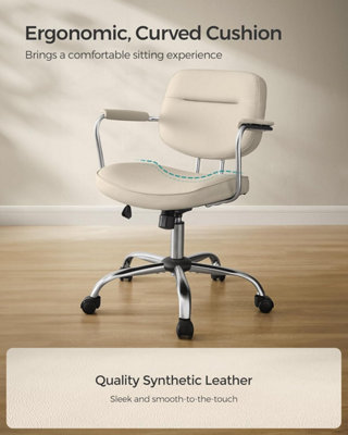 SONGMICS Office Swivel Chair, Ergonomic, Synthetic Leather, Adjustable Height and Tilt Functionality, Cappuccino Beige