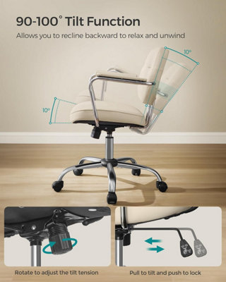 SONGMICS Office Swivel Chair, Ergonomic, Synthetic Leather, Adjustable Height and Tilt Functionality, Cappuccino Beige