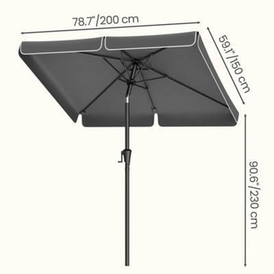SONGMICS Outdoor Sun Shade,2 x 1.5 m Rectangular Patio Umbrella
