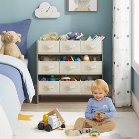 SONGMICS Playroom Toy Organizer, Kids' Toy Shelf, 9 Non-Woven Fabric Bins, Kids' Room Storage Solution, Dove Grey