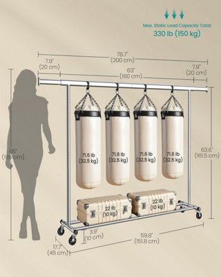 SONGMICS Portable Clothes Rail, Extendable Garment Rack on Wheels ...