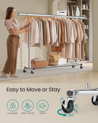 SONGMICS Portable Clothes Rail, Extendable Garment Rack on Wheels ...