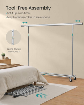SONGMICS Portable Clothes Rail, Extendable Garment Rack on Wheels ...