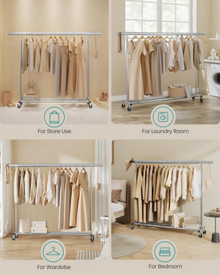 SONGMICS Portable Clothes Rail, Extendable Garment Rack on Wheels ...