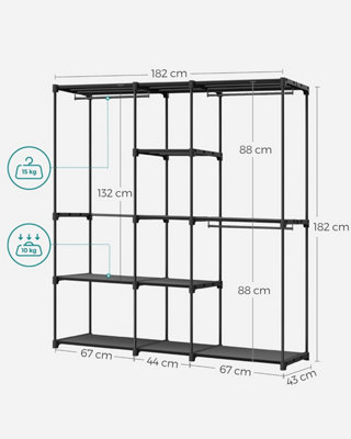 SONGMICS Portable Open Wardrobe, Clothes Rack, Freestanding Wardrobe ...
