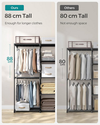SONGMICS Portable Open Wardrobe, Clothes Rack, Freestanding Wardrobe with Clothes Rails and ...