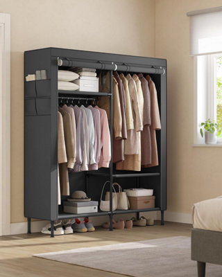 SONGMICS Portable Wardrobe, Fabric Wardrobe, Clothes Organiser, Easy Assembly, for Cloakroom, Bedroom, Black