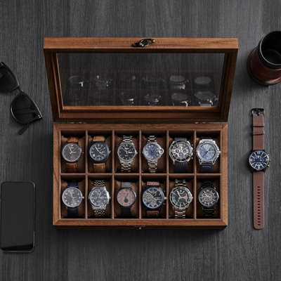 SONGMICS Premium Wooden 12-Watch Display, Dozen-Slot Organizer with ...