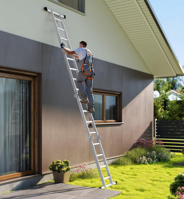 SONGMICS Professional Multi-Position Ladder, Heavy-Duty Aluminum Folding Design with Extended Reach, Silver