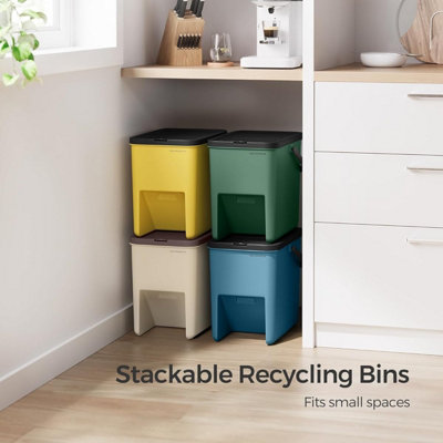 SONGMICS Recycling Bins, Set of 4 Stackable Trash Bins, Waste Separation System, Press-to-Open Lids, with Stickers, Storage Bins