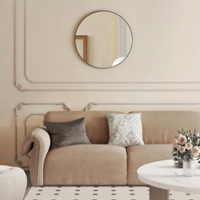 SONGMICS Round Mirror, Bathroom Mirror, Hanging Mirror, Metal Frame, Extra Large, for Any Room, Ink Black