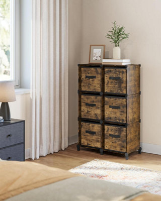 SONGMICS Rustic Brown 6-Cube Storage Unit with Complementary Non-Woven Fabric Cubes, Storage Bins, Ideal for Shelving