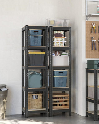 SONGMICS Set of 2 Storage Shelves, Shelving Units, Racks, Industrial, Adjustable Storage Shelves, Greige and Black