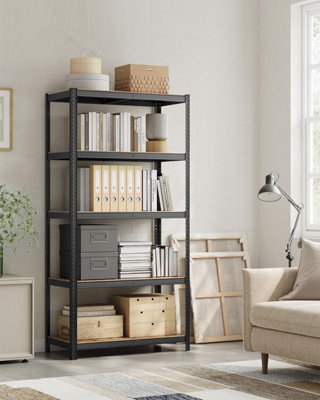 SONGMICS Shelving Unit, Industrial, Adjustable Storage Shelves, for Living Room, Kitchen, Garage, Rustic Brown and Black