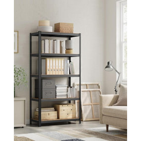 SONGMICS Shelving Unit, Industrial, Adjustable Storage Shelves, for Living Room, Kitchen, Garage, Rustic Brown and Black