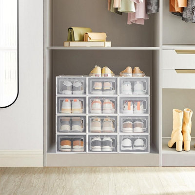 SONGMICS Shoe Organization Boxes Set, Stackable Footwear Storage ...