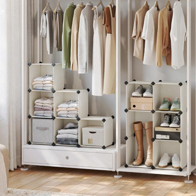 SONGMICS Shoe Rack, 16 Cubes, Modular Storage Unit, DIY Shelving, Stackable PP Plastic Cubes, Wardrobe, Cream White