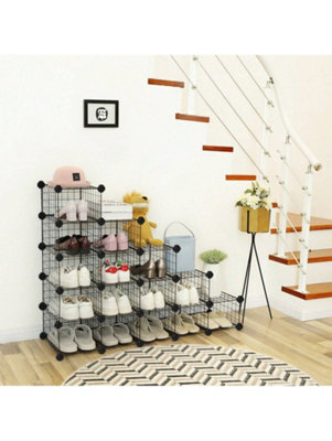 SONGMICS Shoe Rack, Modular DIY Storage Unit Metal Wire Grid ...