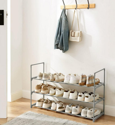 SONGMICS Shoe Storage, 3-Level Metal Rack System with Multi-Purpose Design, Grey