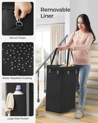 SONGMICS Single Laundry Basket on Wheels, Laundry Hamper, Removable Liner, Large Linen Storage, Ink Black