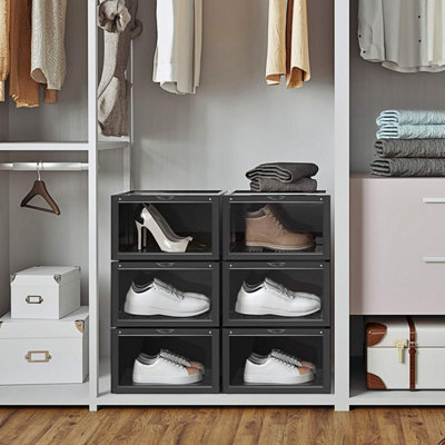 SONGMICS Stackable Footwear Storage Boxes with Doors, Shoe Organization ...