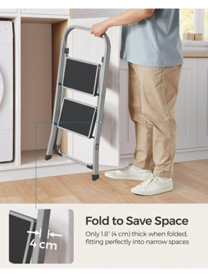 SONGMICS Step Ladder, 2-Step Ladder, Folding Ladder, Safety Lock, Space ...
