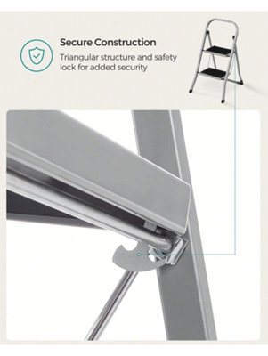 SONGMICS Step Ladder, 2-Step Ladder, Folding Ladder, Safety Lock, Space ...