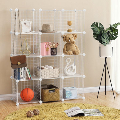 SONGMICS Storage Cabinet, 12-Cube Grid System with Metal Mesh Design, White
