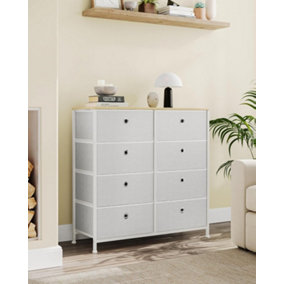 SONGMICS Storage Drawers, Storage Organiser, Chest of Drawers, with 8 Fabric Drawers, Dresser, Tabletop, Cream White and Oak