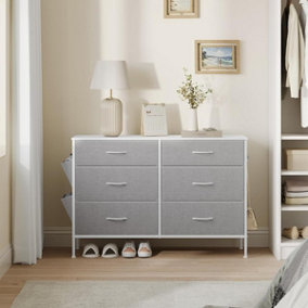 SONGMICS Storage Organiser Unit, 6 Fabric Drawers, Dividers, Chest of Drawers, Side Organizer, Cloud White & Dove Grey