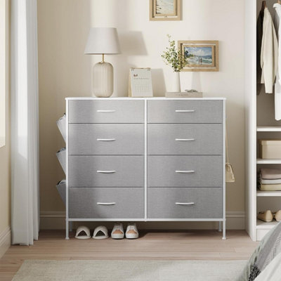 SONGMICS Storage Organizer Drawers, Chest of Drawers, 8 Fabric Drawers with Side Pockets, Drawer Dividers, Cloud White & Dove Grey