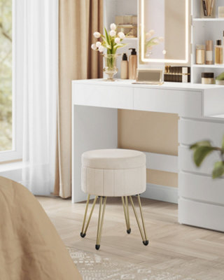 SONGMICS Storage Ottoman, Velvet Dressing Table Stool, 39 x 44.4 cm (Dia.x  H), Round Storage