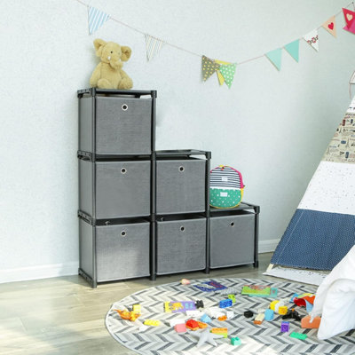 SONGMICS Storage Shelf, 6-Cube Ladder Unit with Storage Boxes and Metal ...