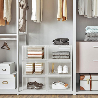 SONGMICS Storage Solution, Triple-Pack Shoe Boxes with Transparent Access Door, Transparent