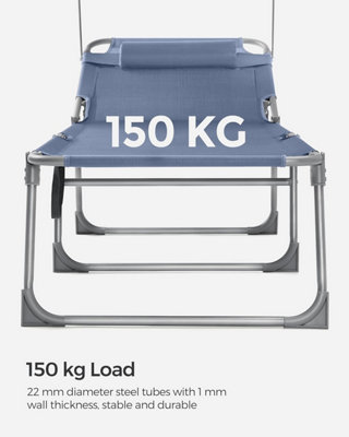 SONGMICS Sun Lounger, Deck Chair Folding, with Sunshade Headrest ...