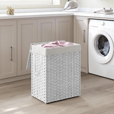SONGMICS Synthetic Rattan Storage Basket, Premium Clothes Hamper with Detachable Liner, Cloud White