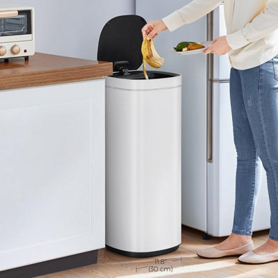 SONGMICS Tall Steel Kitchen Bin, Motion Sensor, Automatic Rubbish Bin, Trash Bin with Indicator Lights, Odour Control, White