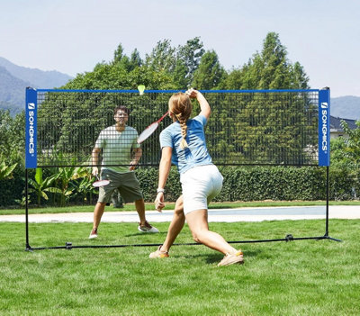 SONGMICS Tennis Net Set, Adjustable Poles, Badminton and Volleyball Use, Compact Size, Portable, Blue