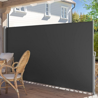 SONGMICS Terrace Privacy Shade, Extendable, Sun Blocker, Garden Blind, Outdoor Screen, Steel, Anthracite Grey