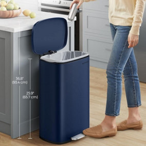 SONGMICS Trash Bin, Waste Pedal Bin for Kitchen, Rubbish Can, Soft Close, Step-On Pedal, Steel, Inner Bucket, Blue