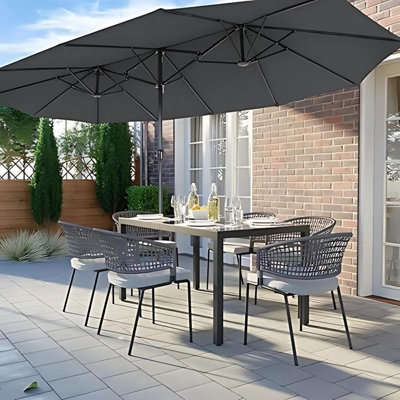 SONGMICS Twin Sun Shade Parasol, Extra Large Double-Sided Patio Umbrella, Garden Terrace Canopy, No Base, Grey