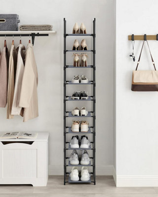 SONGMICS Vertical Shoe Organizer, Ten-Level Storage Solution with Durable Metal Construction, Grey
