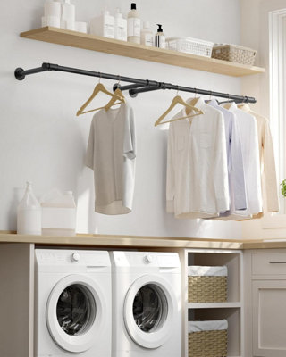 SONGMICS Wall Mounted Clothes Rail Set of 2 Wall Hanging Rail for Clothes Industrial Space Saving Easy Assembly Steel Black DIY at B Q
