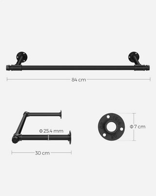 SONGMICS Wall-Mounted Clothes Rail Set of 2, Wall Hanging Rail for Clothes, Industrial, Space-Saving, Easy Assembly, Steel, Black